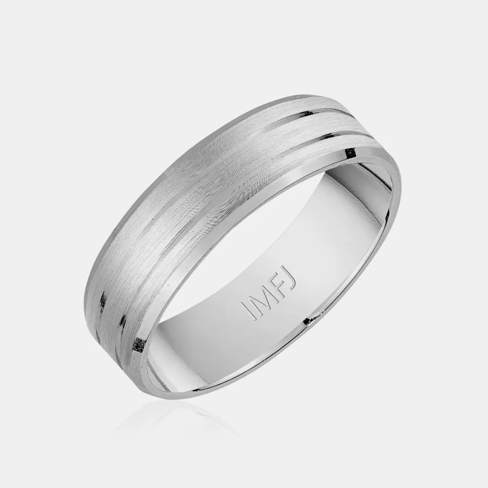 10K High Polished & Brushed Center Lines Wedding Band