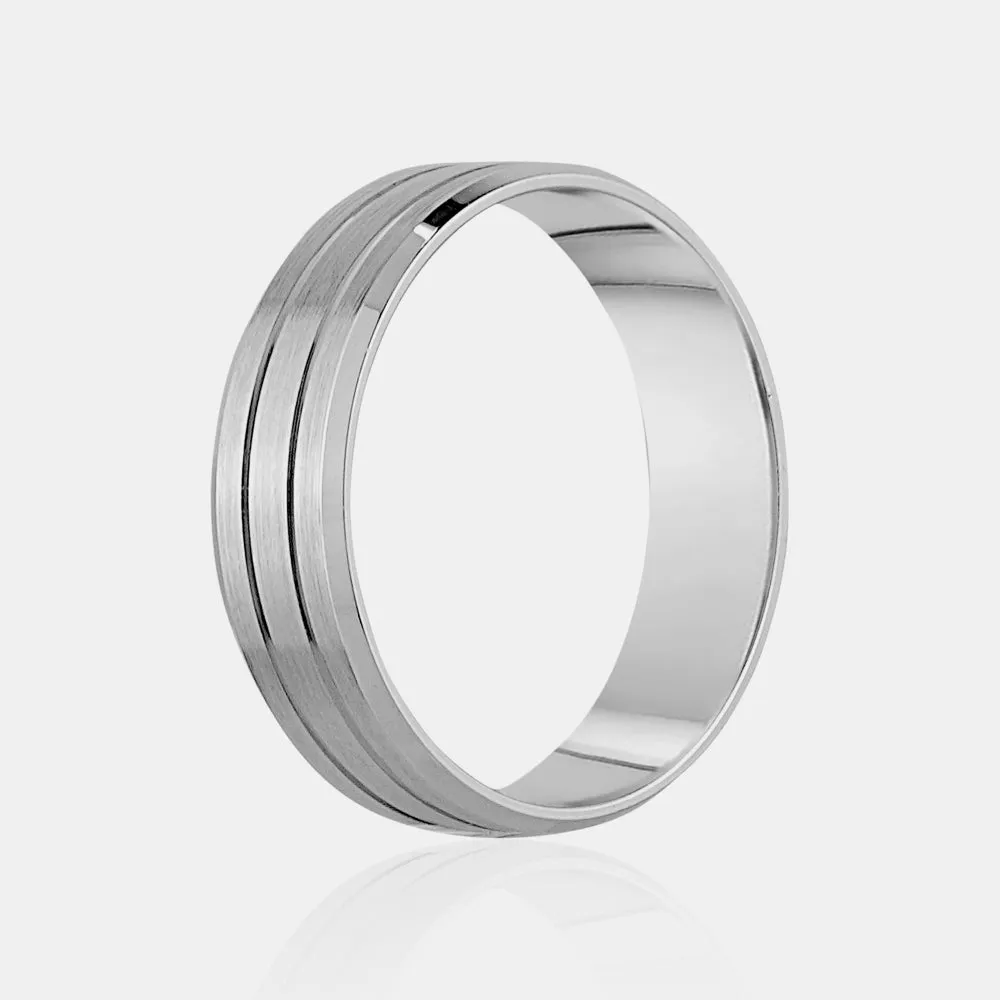 10K High Polished & Brushed Center Lines Wedding Band