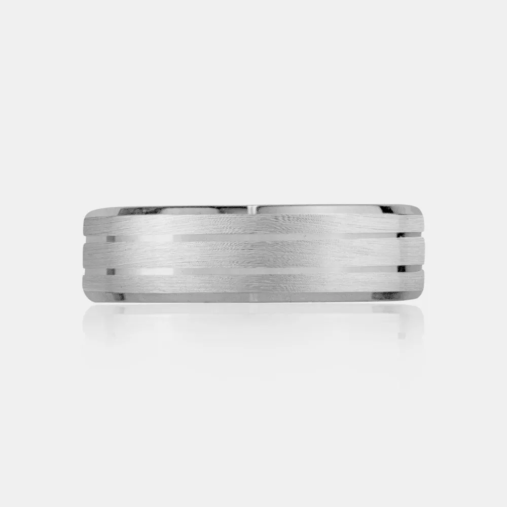 10K High Polished & Brushed Center Lines Wedding Band