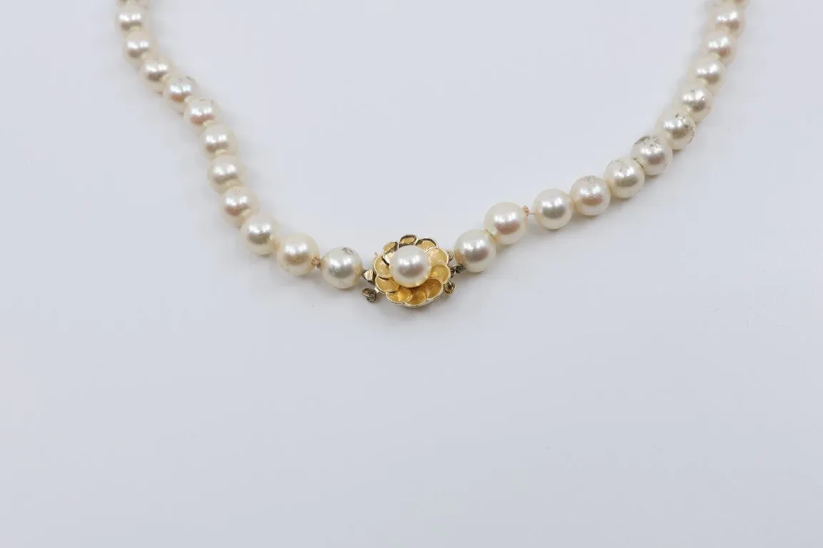 14'' 14K Yellow Gold Synthetic Pearl Strand Necklace (32.20g.)