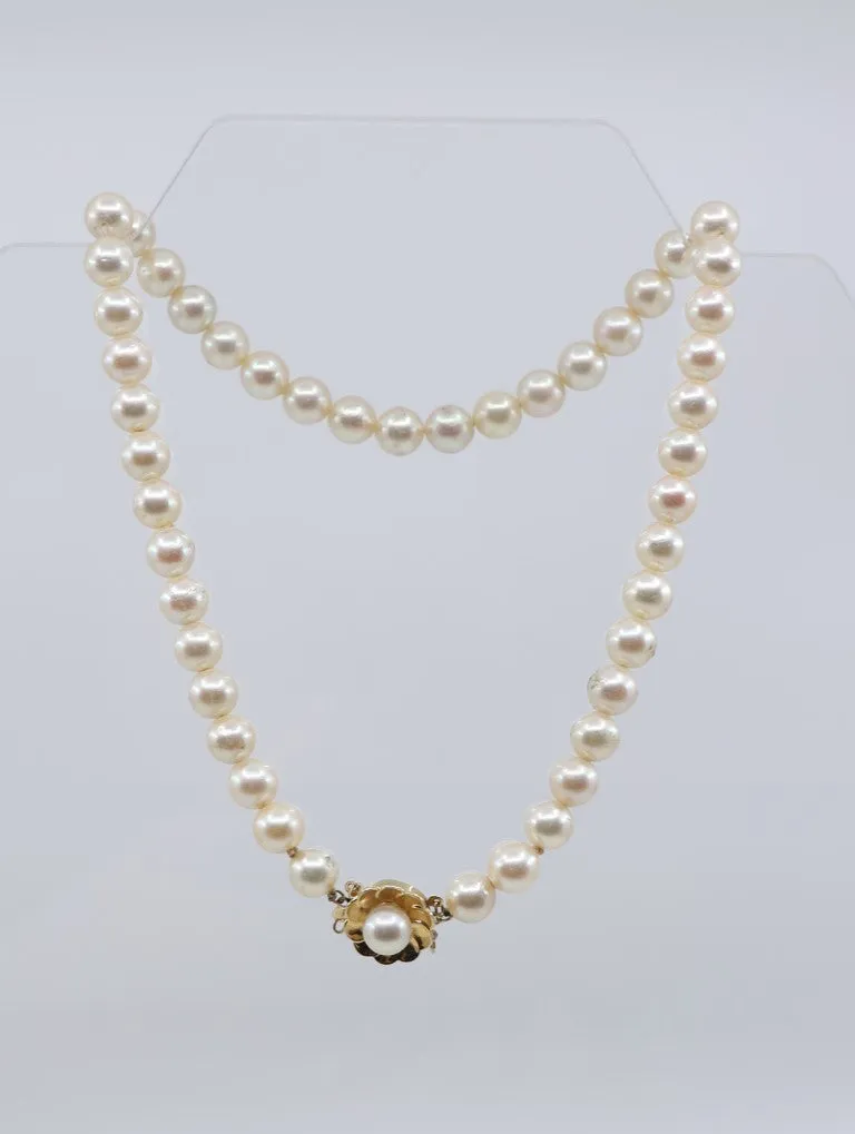 14'' 14K Yellow Gold Synthetic Pearl Strand Necklace (32.20g.)