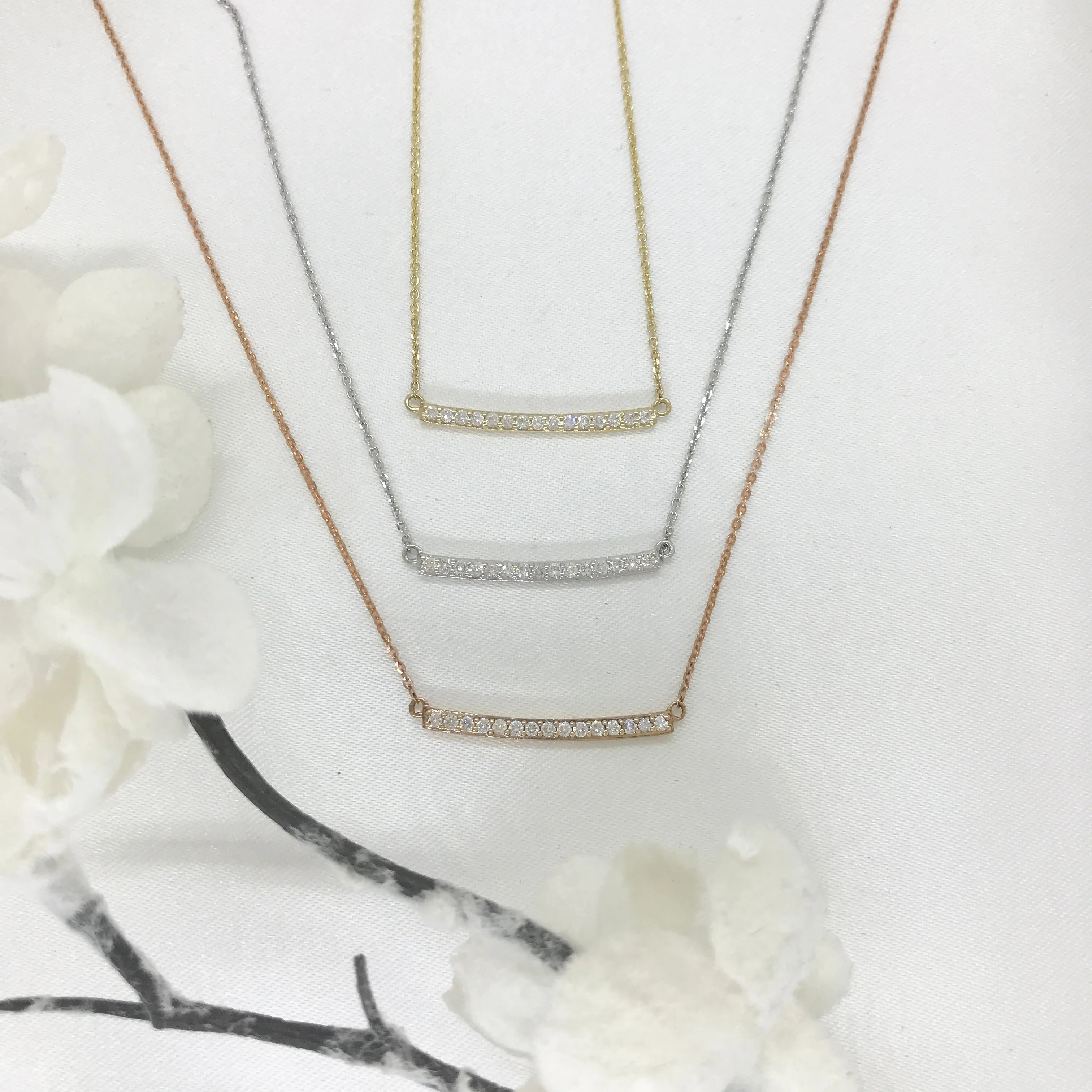 14k Gold Bar Diamond Necklace