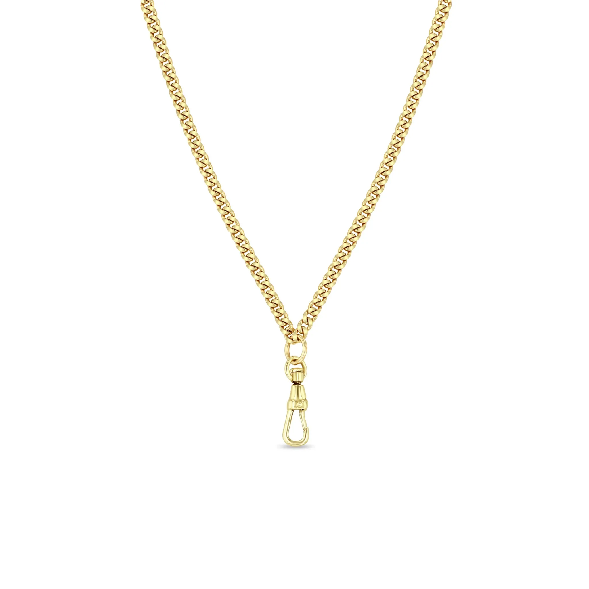 14k Gold Small Curb Chain Necklace with Fob Clasp Drop