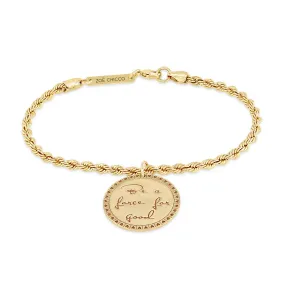 14k Medium Mantra Charm Rope Chain Bracelet