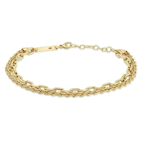 14k Medium Rope & Square Oval Link Double Chain Bracelet