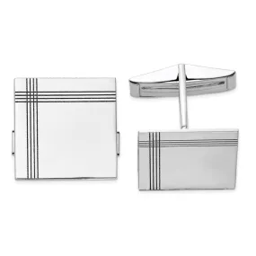 14k Real Gold WG Men's Square WithLine Design Cuff Links