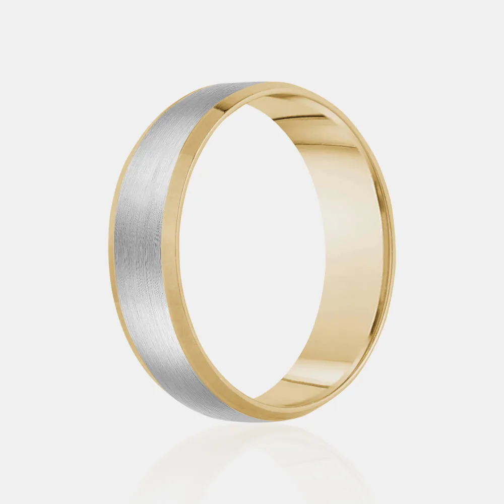 14K Two-Tone Brushed Center with Polished Edge Wedding Band