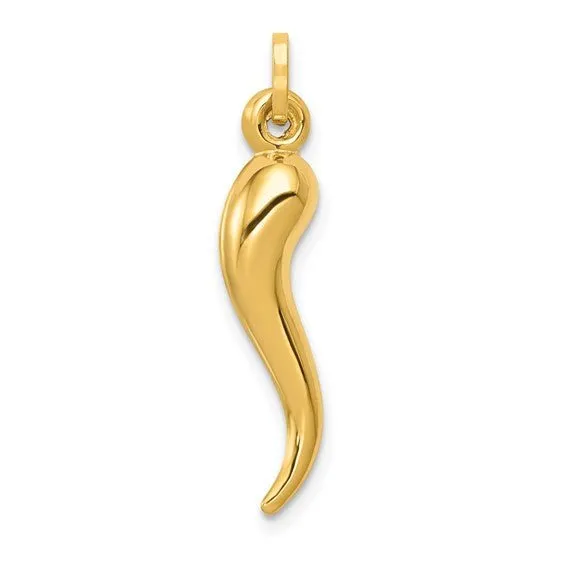 14K Y Gold Hollow 3D Italian Horn Pendant