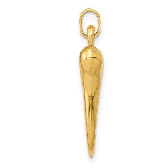 14K Y Gold Hollow 3D Italian Horn Pendant