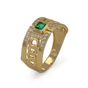 14K Yellow gold link ring green ZC gemstone ring-227170