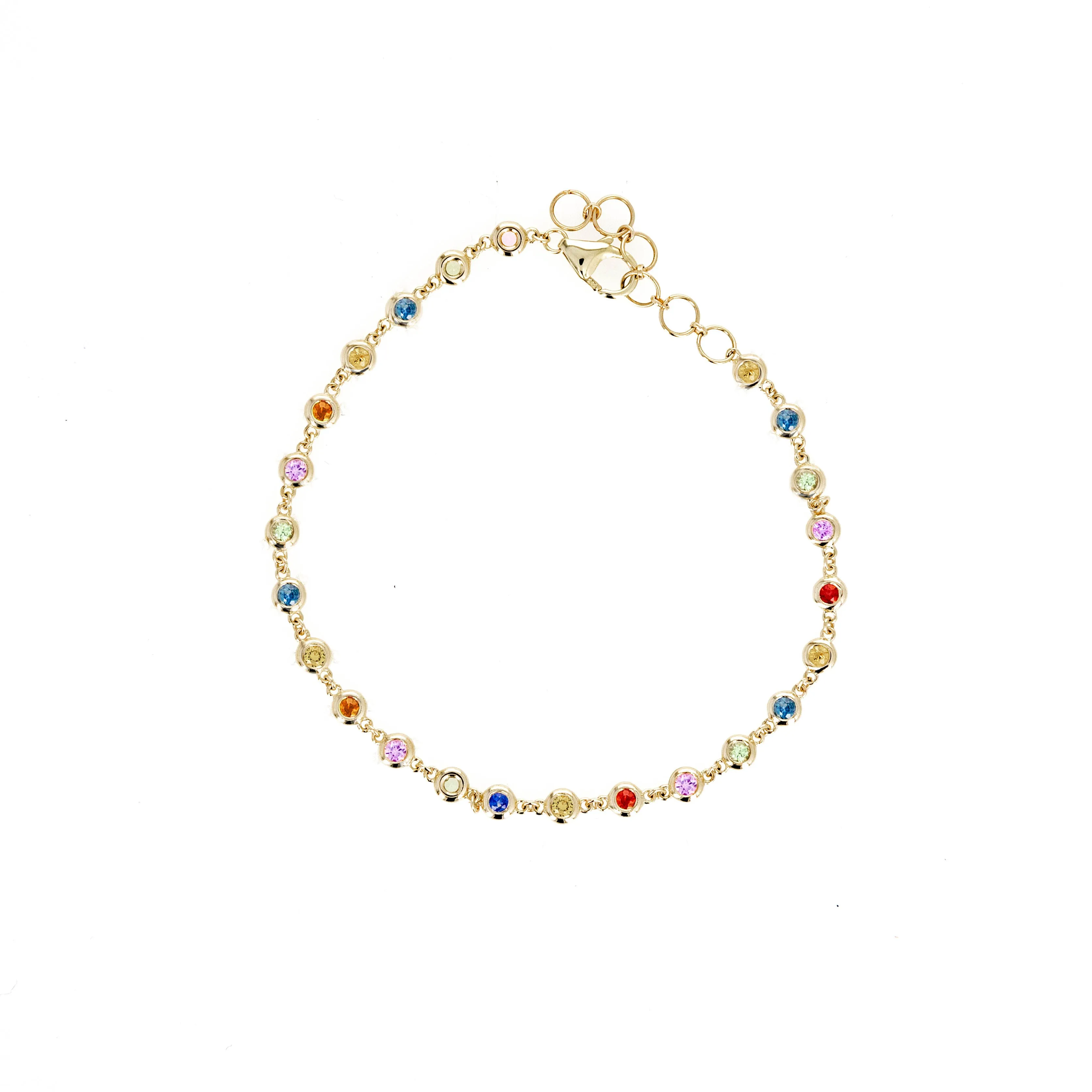 14K Yellow Gold Multicolor Sapphire Bezel Bracelet