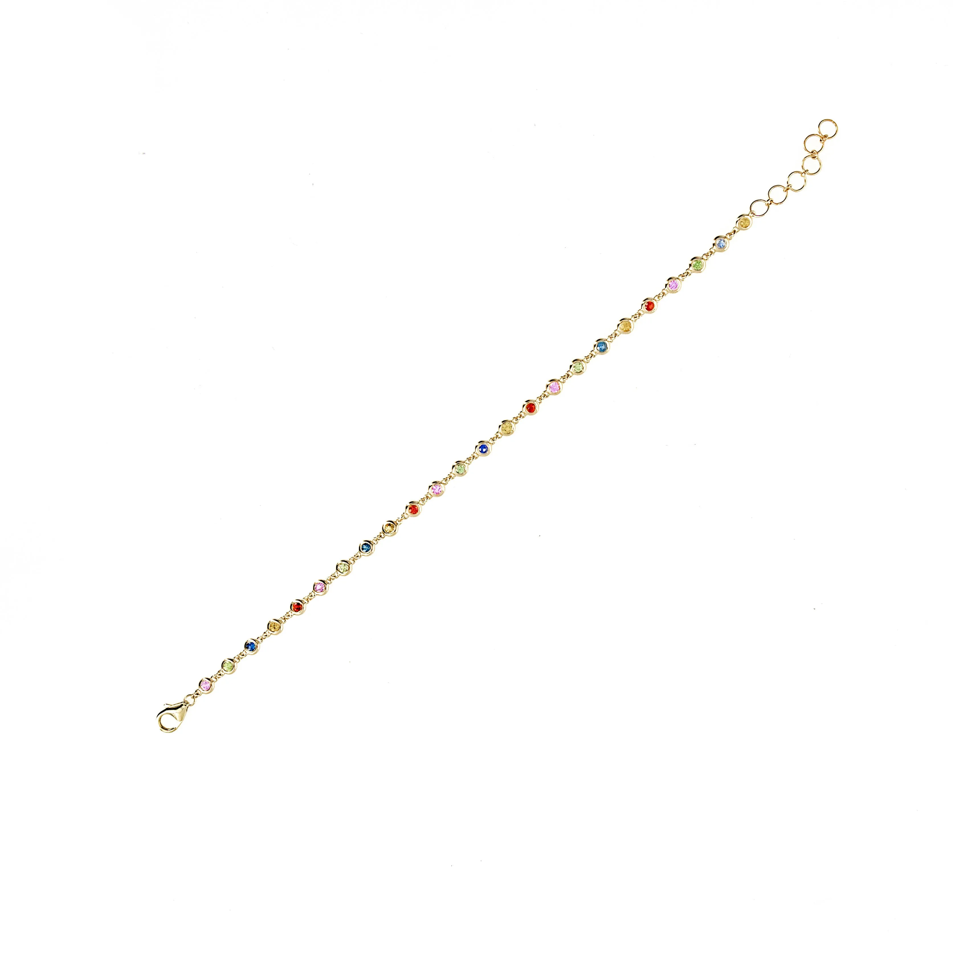 14K Yellow Gold Multicolor Sapphire Bezel Bracelet