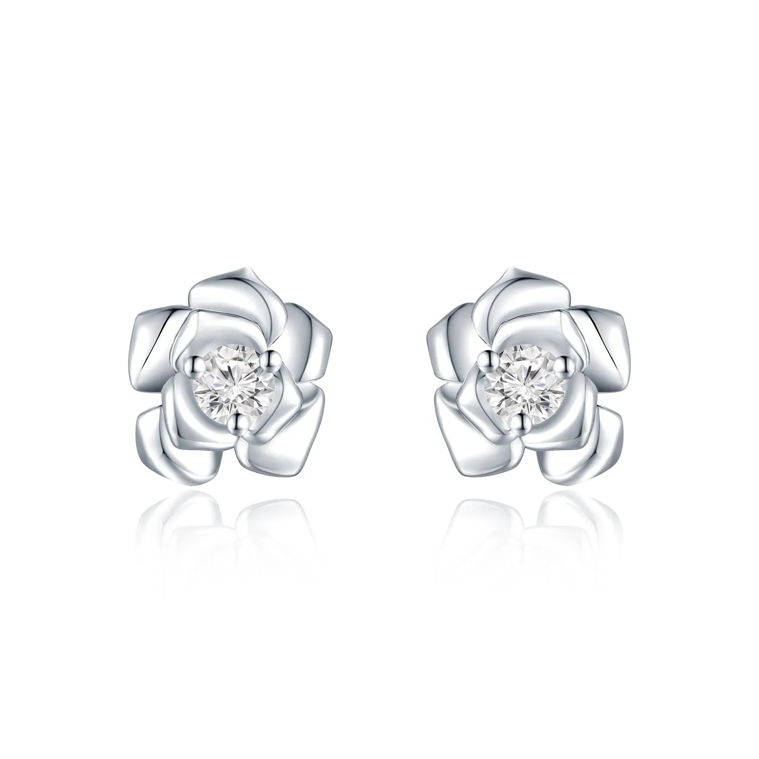 18K White Gold Flower Design Diamond Earrings