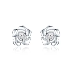 18K White Gold Flower Design Diamond Earrings