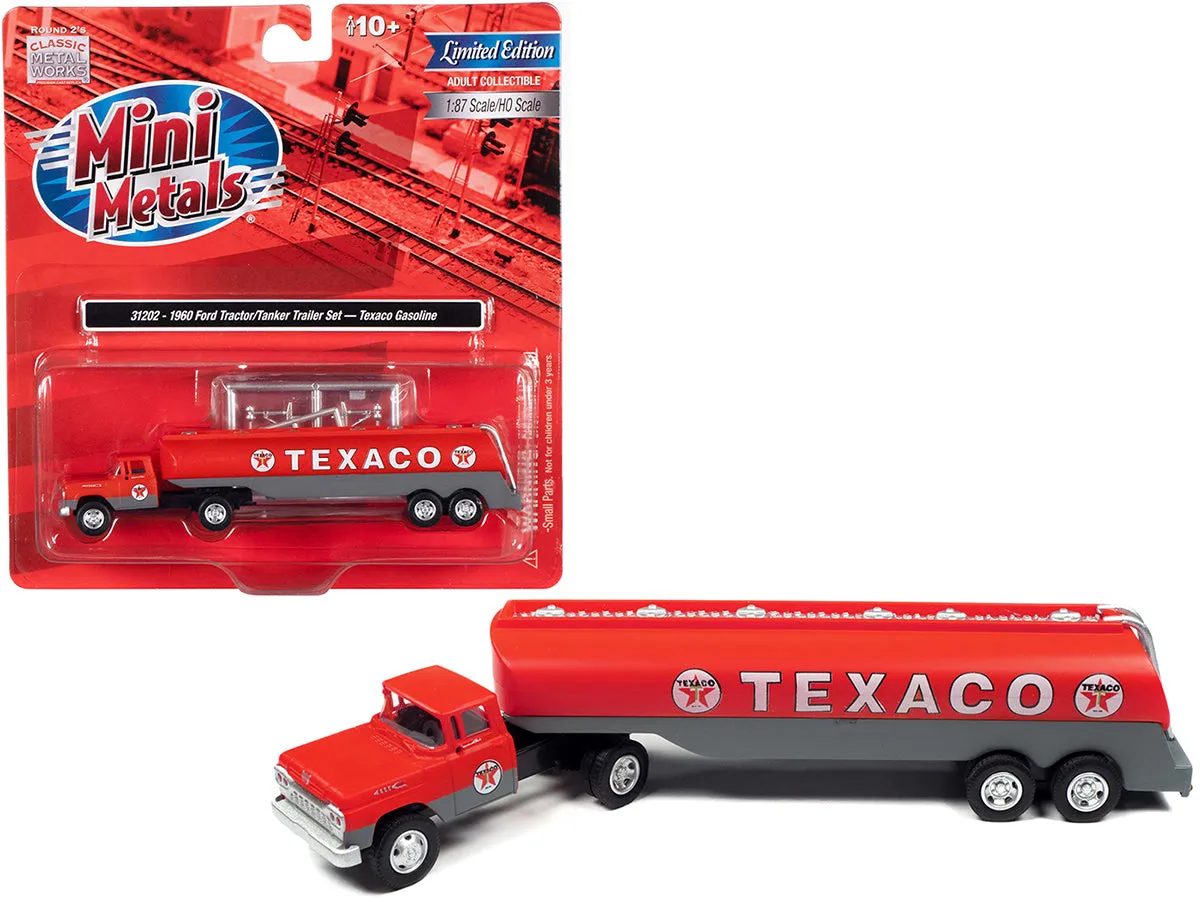 1960 Ford Tanker Truck Red and Gray Texaco 1/87 (HO) Scale Model by Classic Metal Works