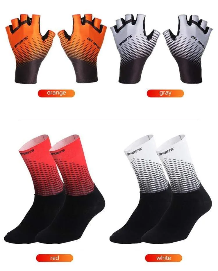 1Pair Half /Full Finger Cycling Gloves With 1Pair Cycling Socks Men Women Sports Bike Gloves Racing  Bicycle Set