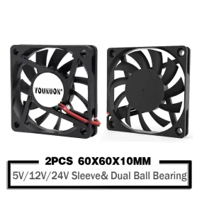 2 Pieces 5V 12V 24V 60Mm 6010 Dc Fan 60X60X10Mm 6Cm Cooling Cooler Fan Computer Pc Cpu Case Cooling