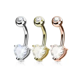 3 Piece Value Pack Heart CZ Prong Set 14Kt. Gold Plated 316L Surgical Steel WildKlass Belly Button Navel Ring Pack