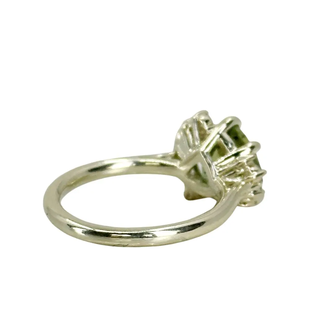 3.28ct Pear Untreated Montana Sapphire and Diamond Asymmetrical Cluster Ring in 14k Green Gold