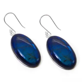 925 Sterling Silver Natural Fiery Labradorite Dangle Bezel Set Earring