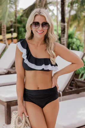 Aboard Ship Black One Shoulder Bikini Top FINAL SALE