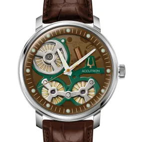 Accutron Spaceview 2020 La Palina Edition Brown Watch 2ES6A007 with Cigar Humidor Set