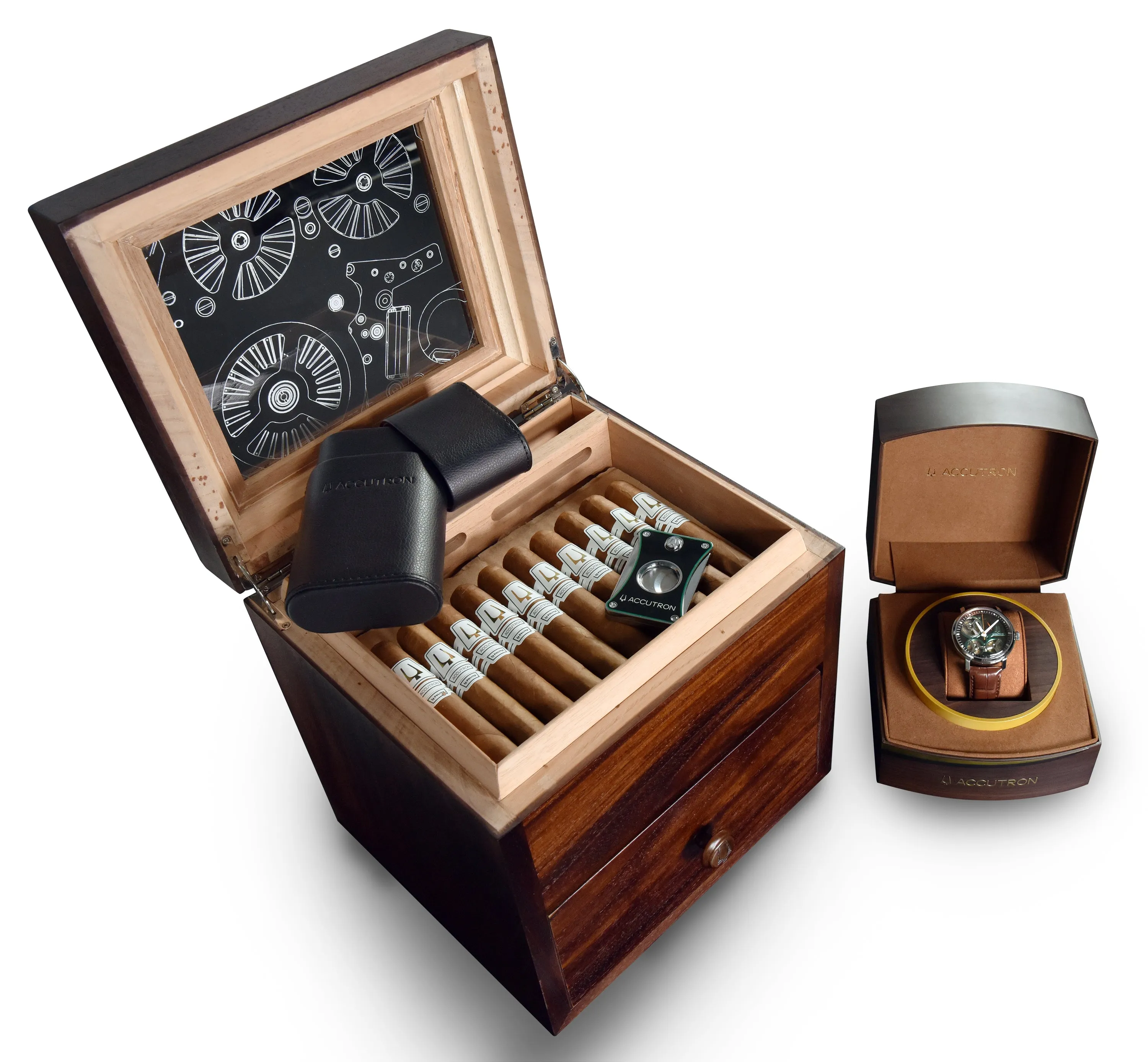 Accutron Spaceview 2020 La Palina Edition Brown Watch 2ES6A007 with Cigar Humidor Set