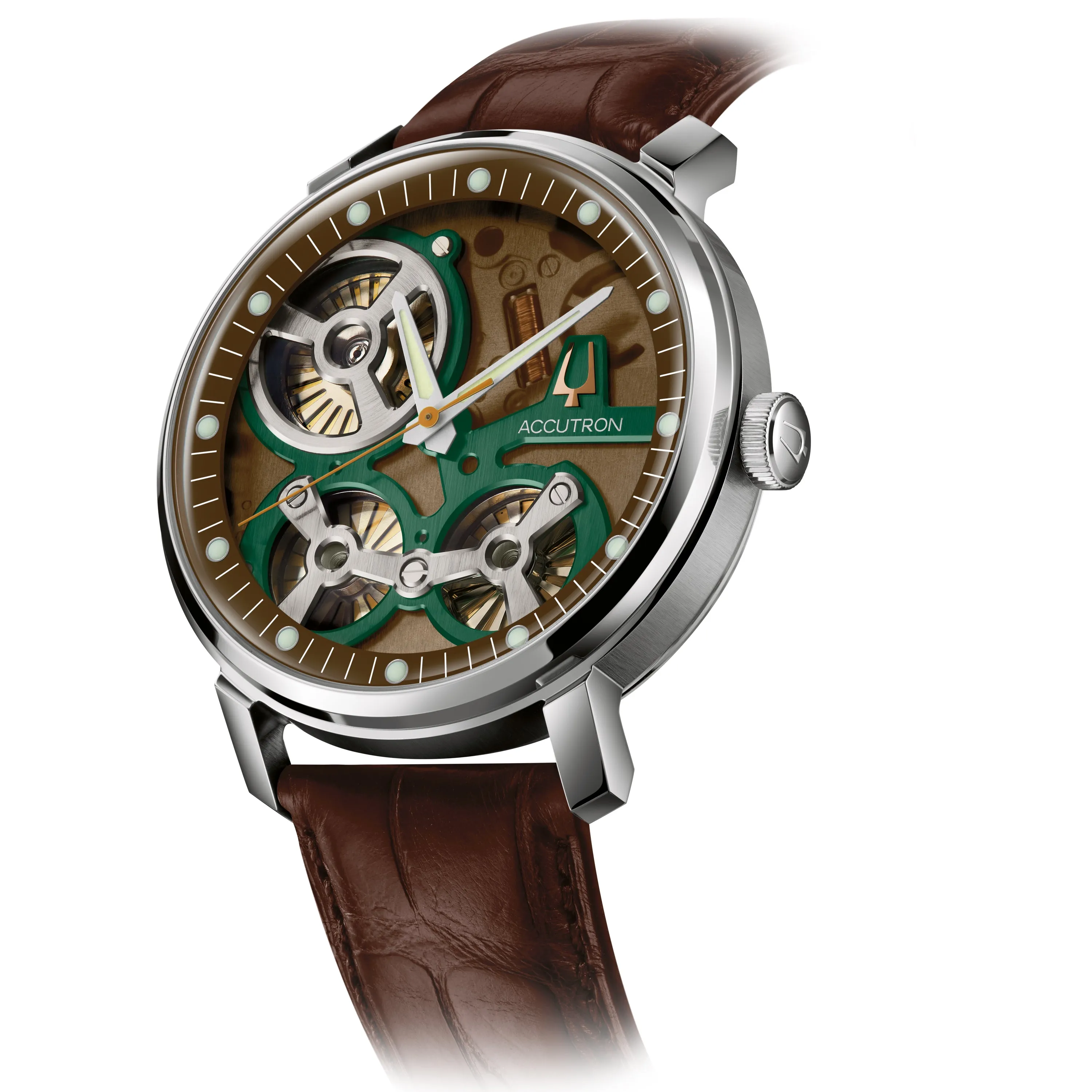 Accutron Spaceview 2020 La Palina Edition Brown Watch 2ES6A007 with Cigar Humidor Set