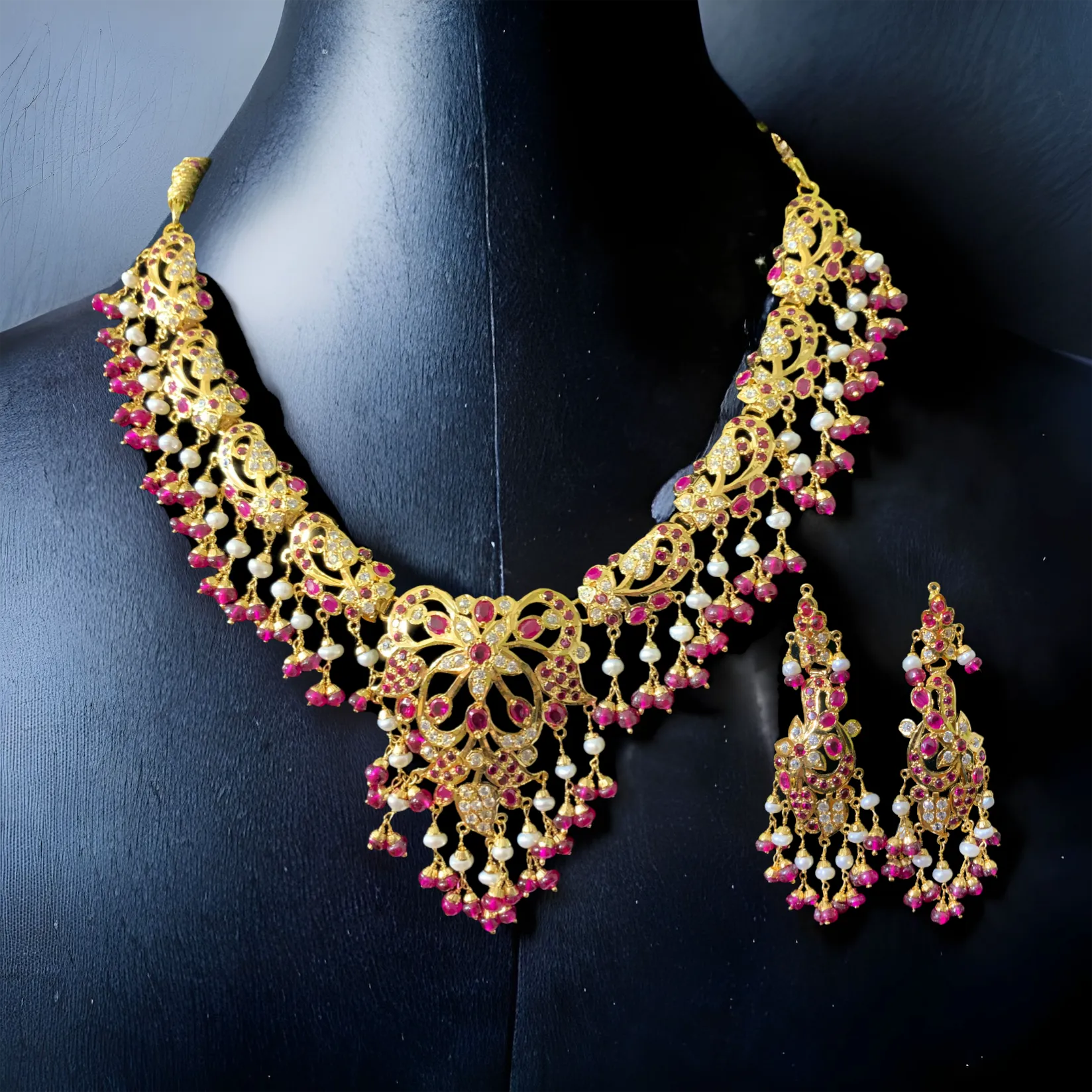 ANABIYA gold plated silver necklace set in ruby zircon ( SHIPS IN 4 WEEKS )