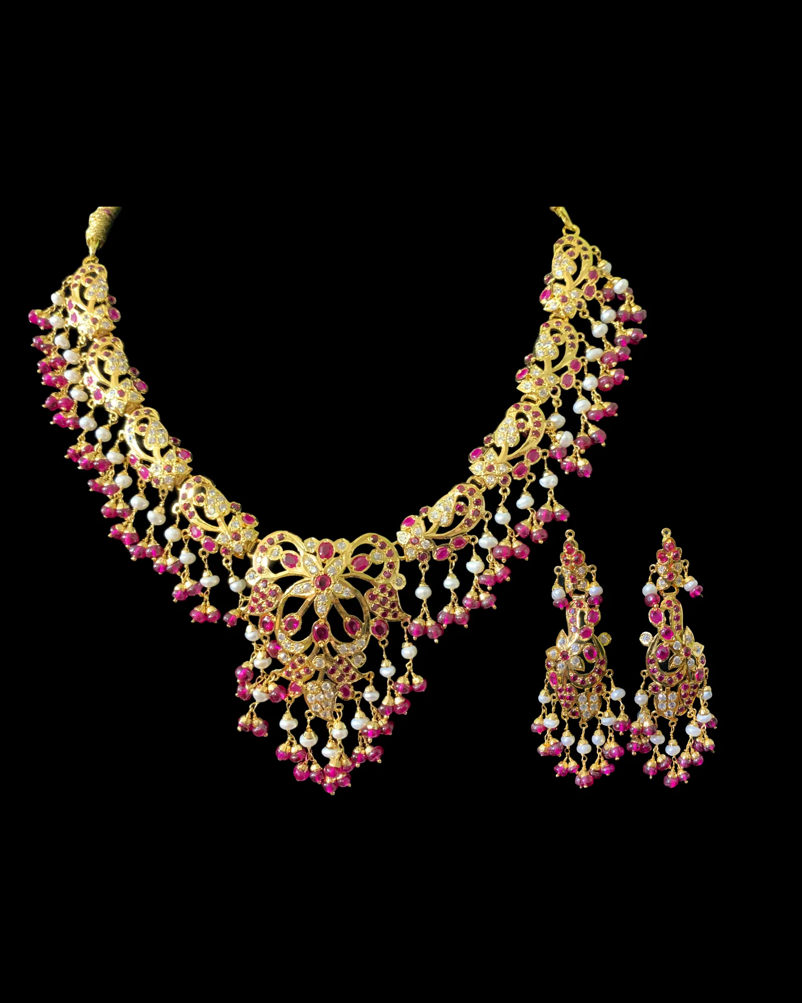 ANABIYA gold plated silver necklace set in ruby zircon ( SHIPS IN 4 WEEKS )