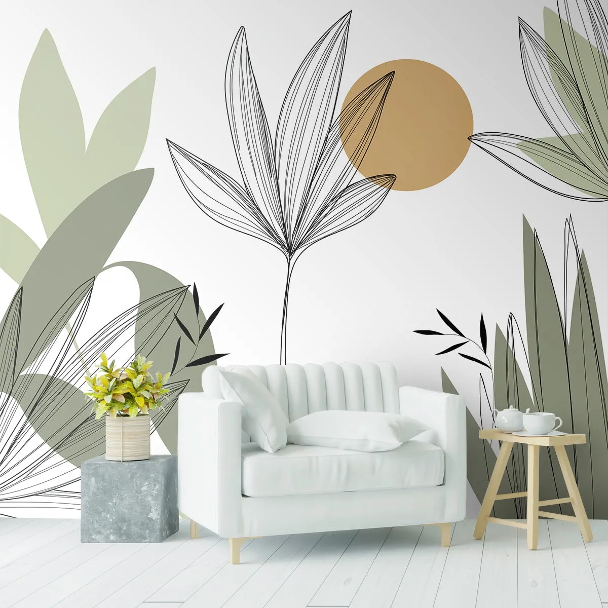 Beautiful Floral & Leaves Wallpaper Design, Customised