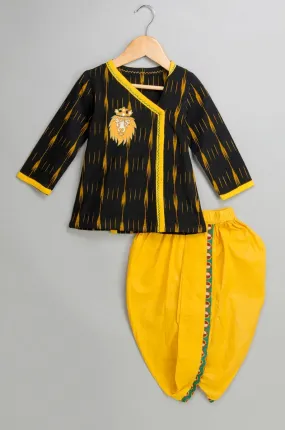 Black Ikat Print Kurta with Dhoti