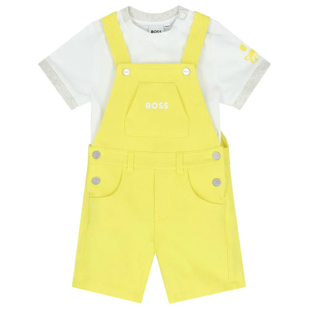 Boss Sets Dungaree   T-Shirt White-Yellow