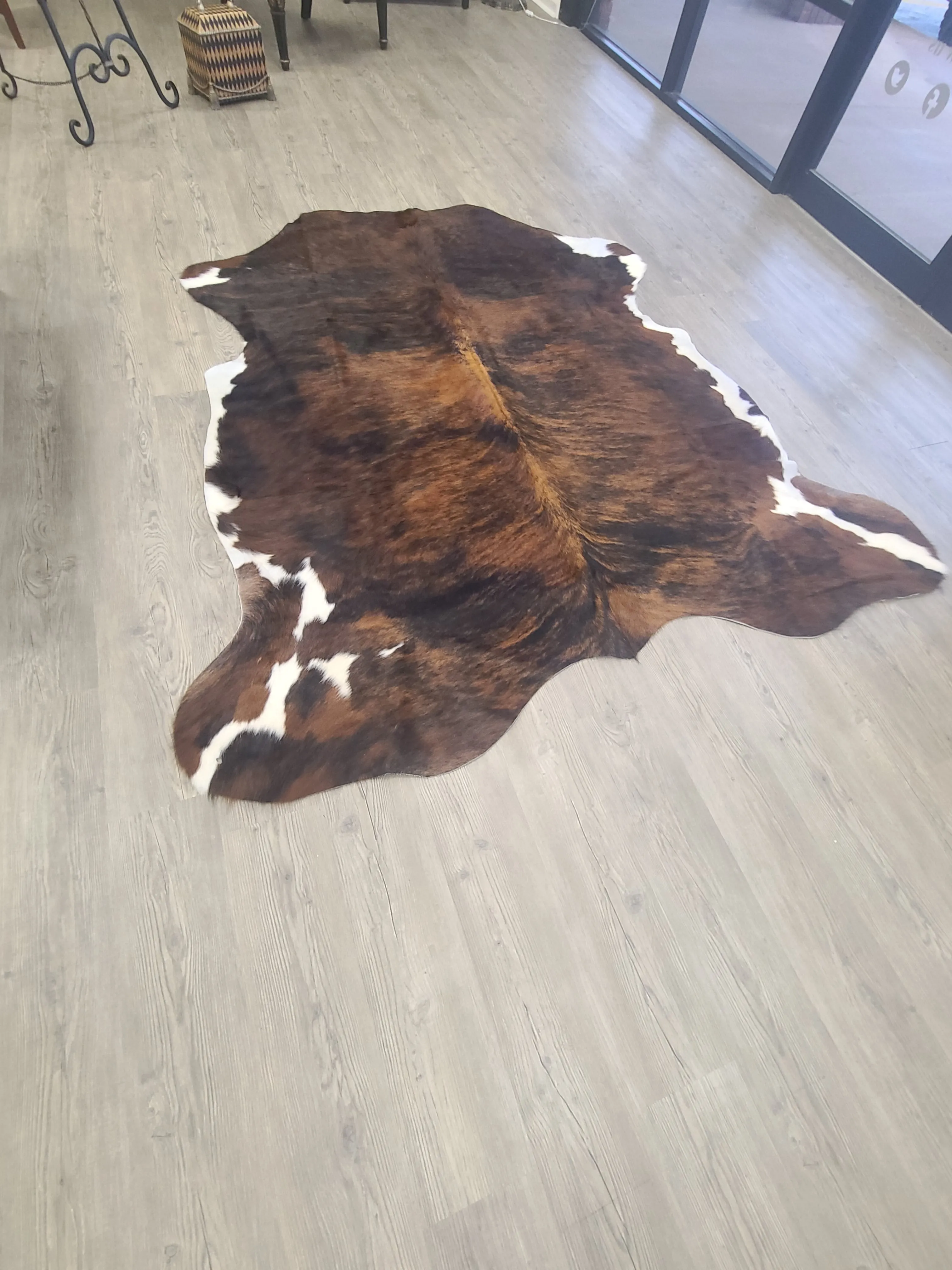 Brazilian Cowhide Rug -  Dark White Belly Brindle - 8 ft x 6 ft