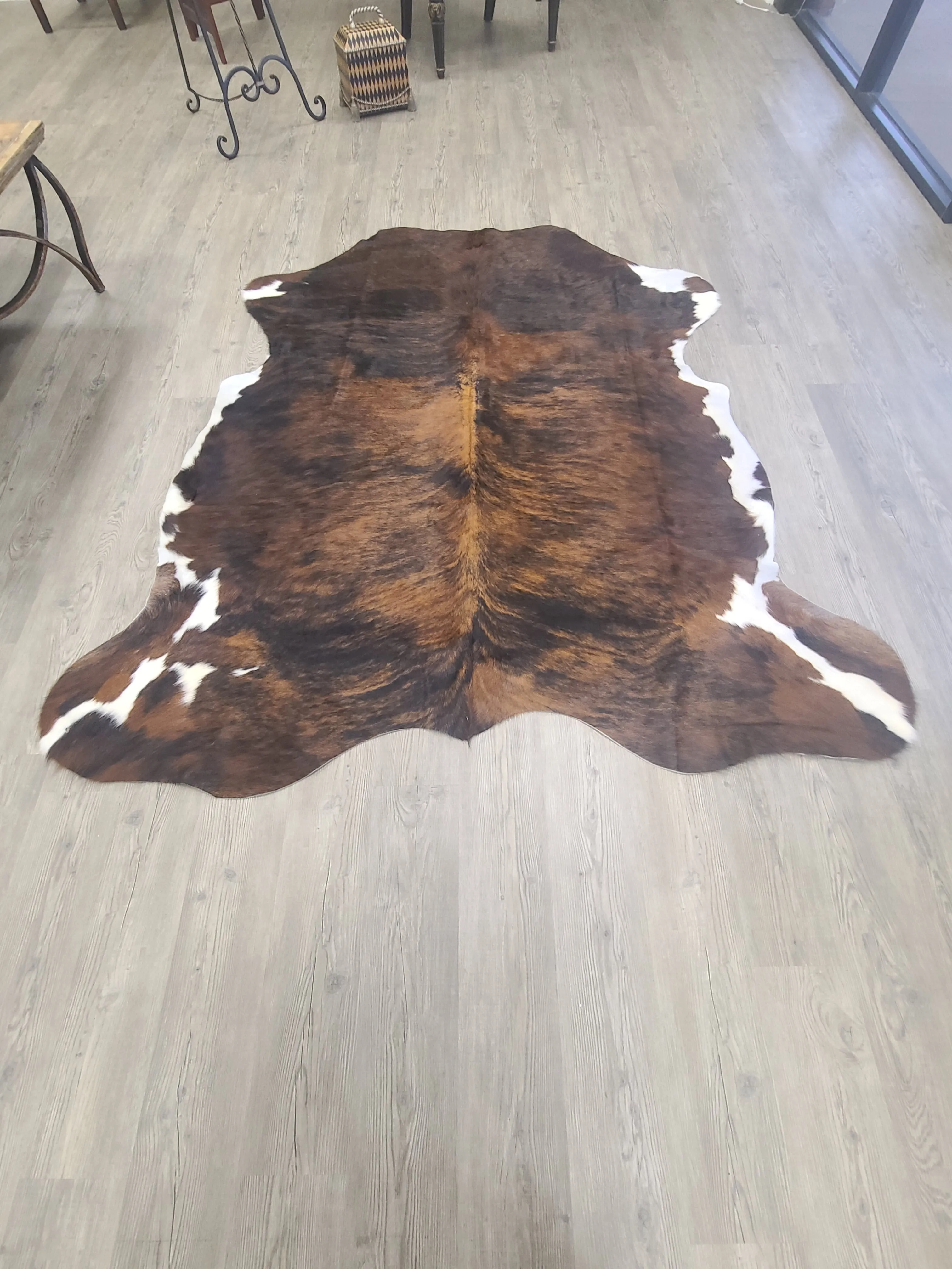 Brazilian Cowhide Rug -  Dark White Belly Brindle - 8 ft x 6 ft