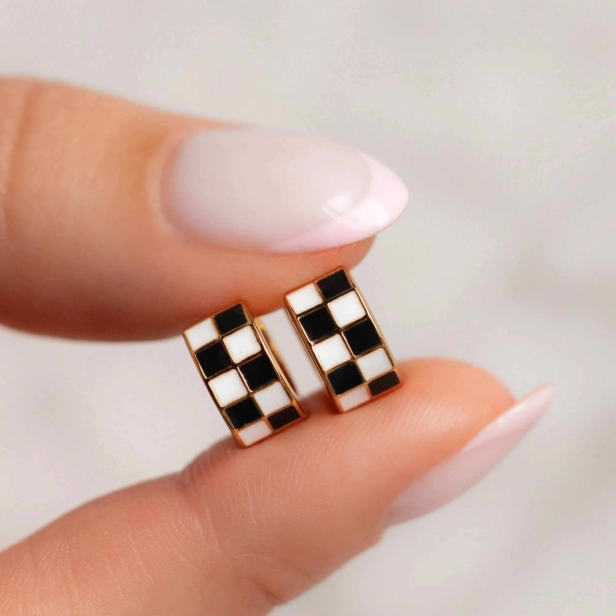 Checkered Huggie Earrings