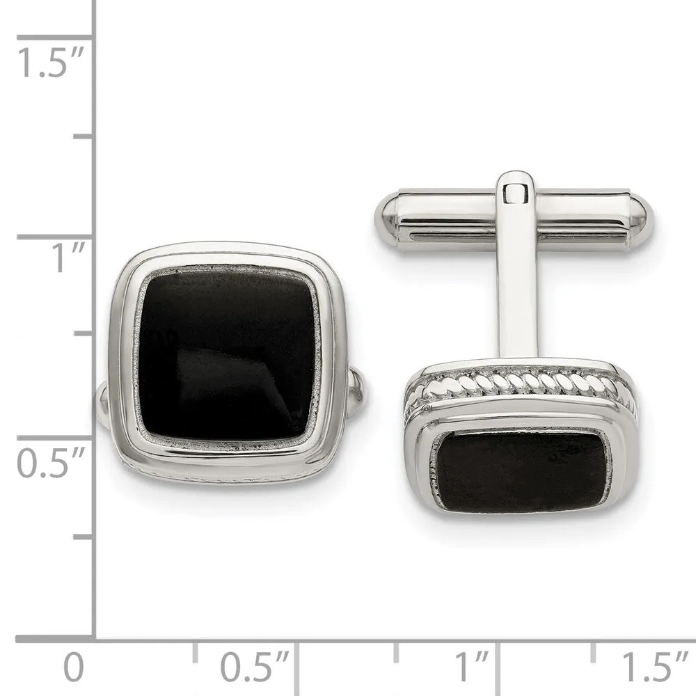 Chisel Stainless Steel Polished Black IP-Plated Textured Edge Cufflinks