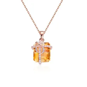 Citrine Pendant Rose Gold 925 Sterling Silver Necklace