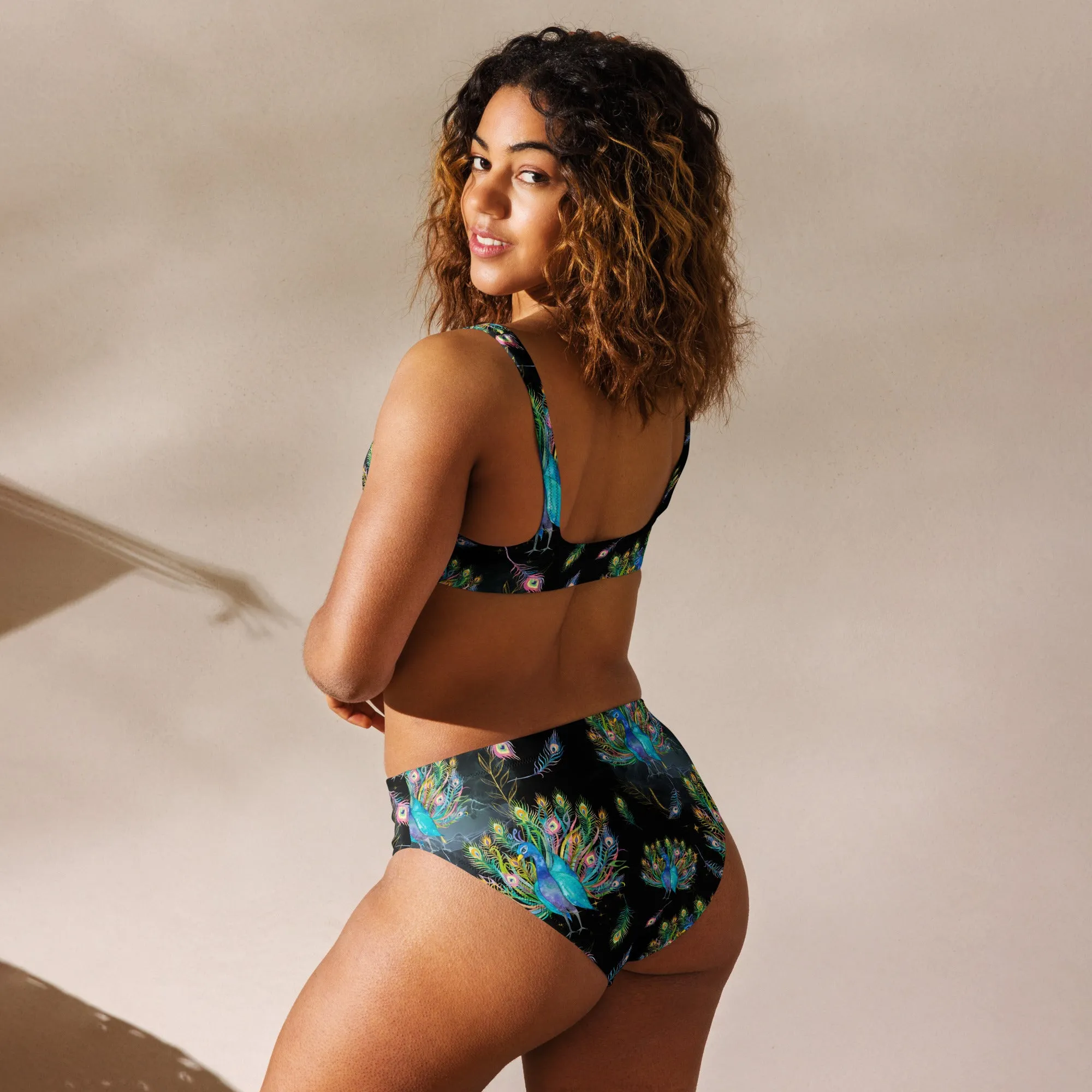 Colorful Peacock High Waisted Bikini