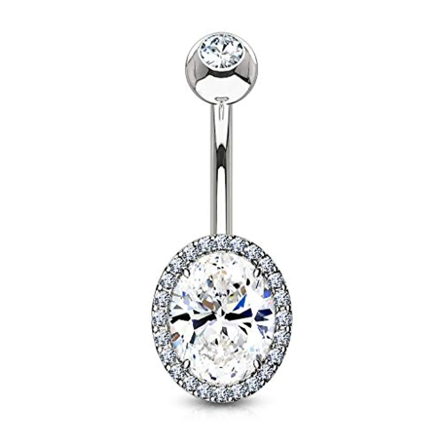 CZ Around Oval Prong Set CZ Center Double Tier 316L Surgical Steel WildKlass Belly Button Navel Rings