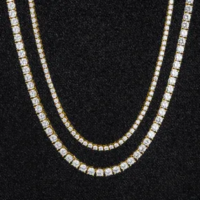 CZ Diamond Mens Tennis Chain Necklace Set in 14K Gold(5mm 24'' 3mm 22'') KRKC