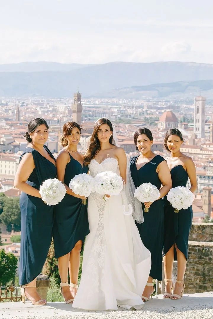 Dark Navy High Low Ankle Length Sleeveless Bridesmaid Dresses, WG32