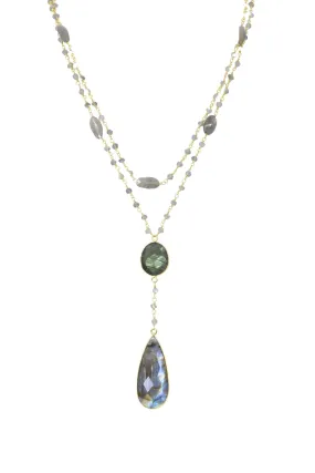 Double Diana Denmark Necklace in Labradorite with Labradorite Drop