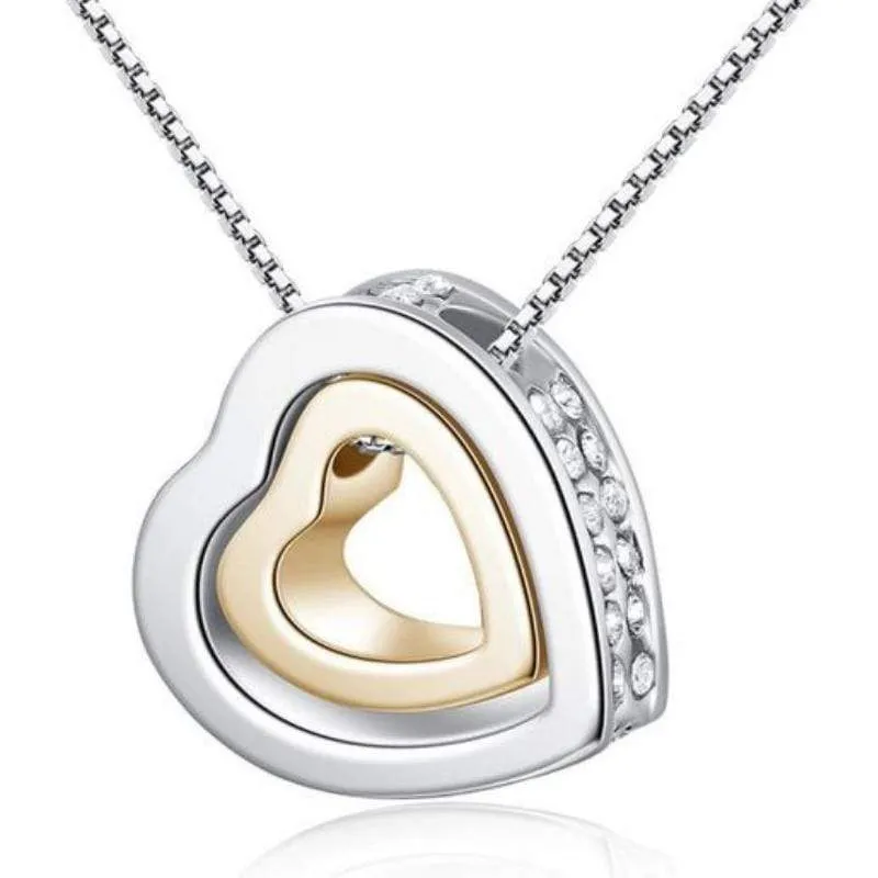 Double the Love Silver and Gold Pendant Necklace