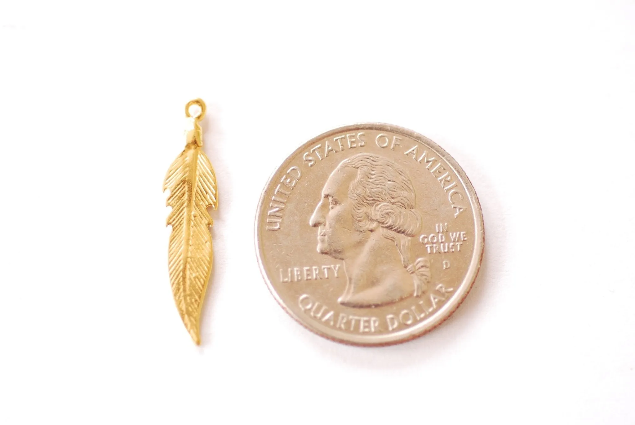 Feather Charm Wholesale | 18k Gold Plated over Brass Leaf Pendant HarperCrown B294