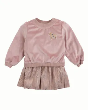 GINGERSNAPS Baby Velour High Waisted Dress with Horse Embroidery