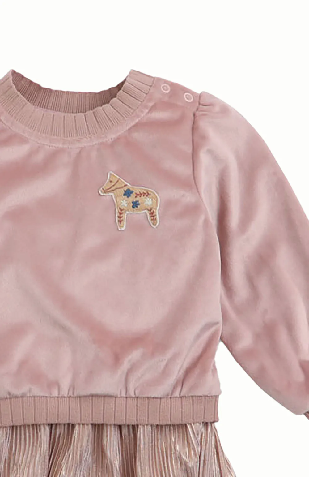 GINGERSNAPS Baby Velour High Waisted Dress with Horse Embroidery