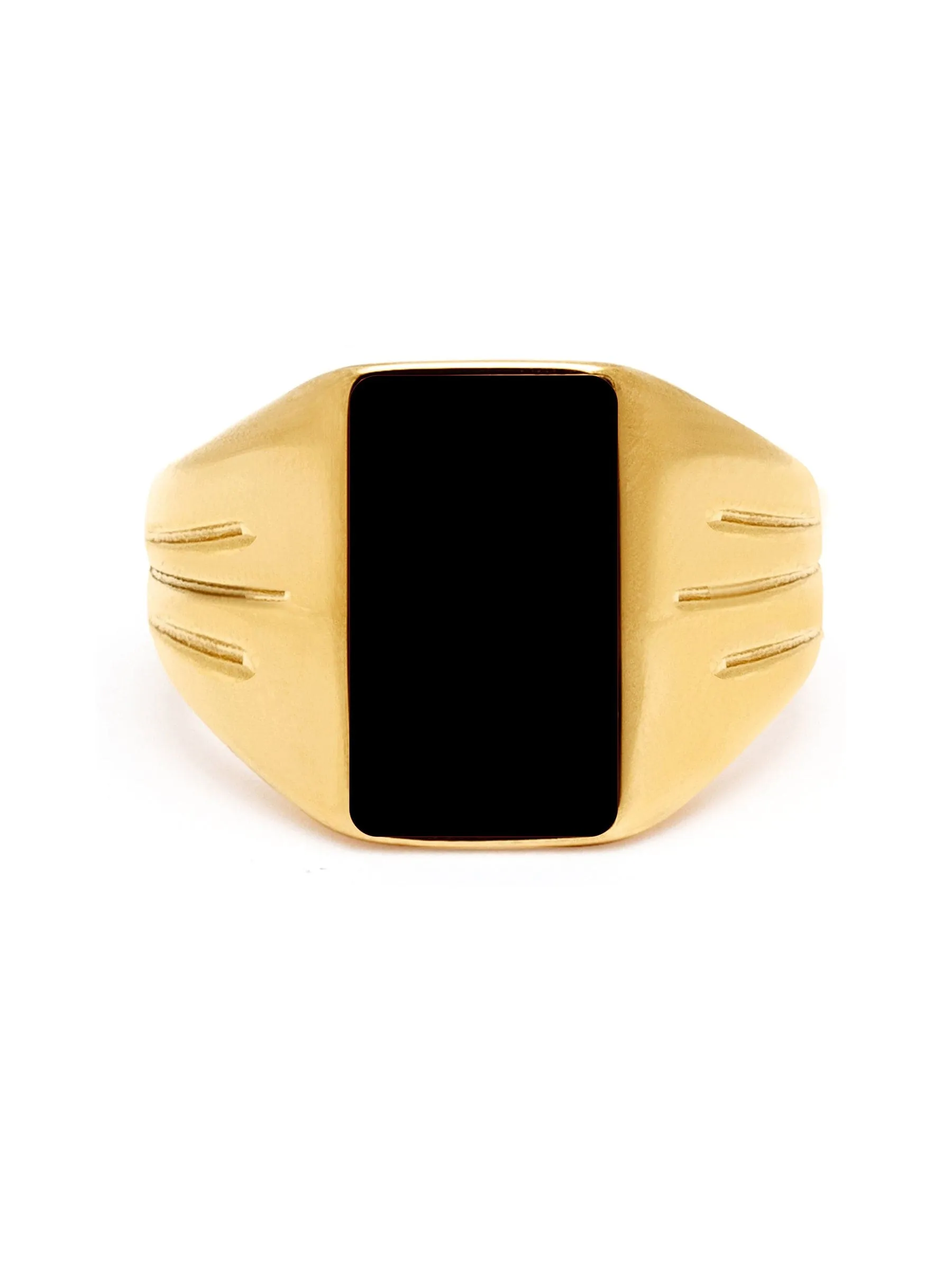 Gold Squared Signet Ring with Onyx