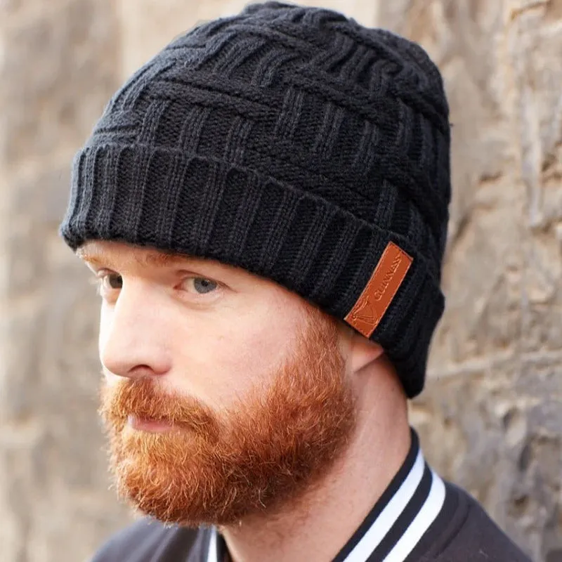 Guinness Black Leather Patch Beanie