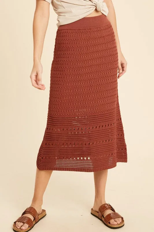 Harmony Crochet Sweater Skirt in Brick